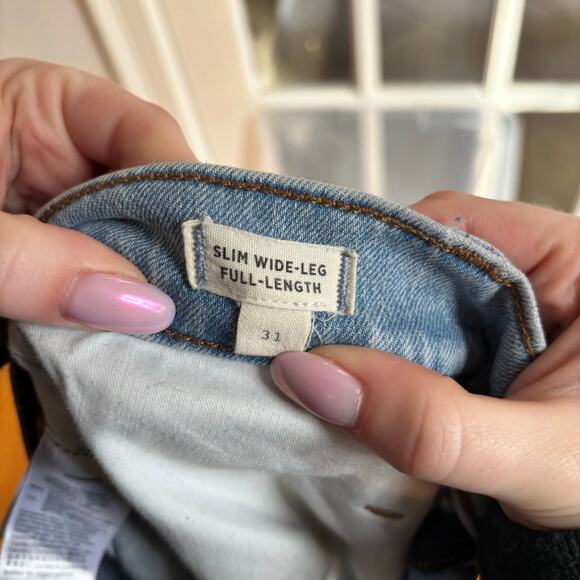 Madewell Women's Hand Painted Floral Denim Pants Slim Wide Leg Full Length Sz 31 - Picture 3 of 13